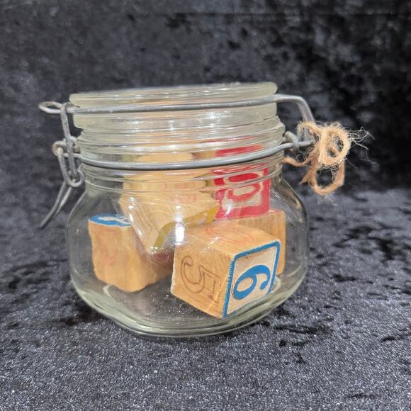 Vintage Wood Blocks in Glass Jar | Toys & Collectibles | Italian Glass - Picture 3 of 6